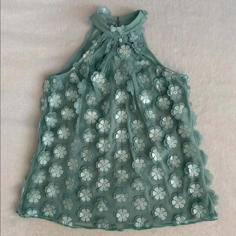 {Anthropologie} Eva Franco | 3D Flower Applique Sleeveless Back Tie Halter Top S - Picture 16 of 16